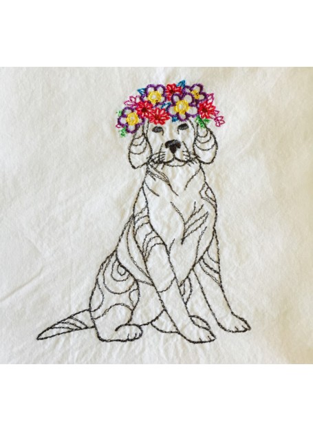 Dog with Floral Crown Kitchen Towel